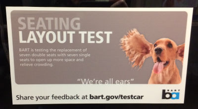 BART's inviting feedback on experimental car layout.