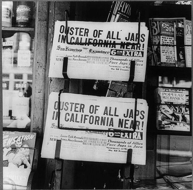A newsstand in Oakland, California, in February, 1942.
