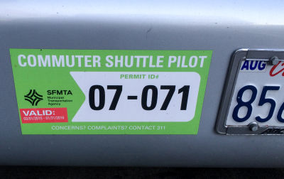 A permit issued by the San Francisco Municipal Transportation Agency for the city's tech shuttle pilot program.