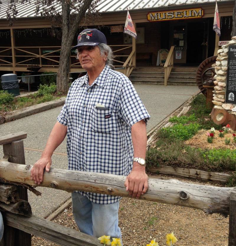 Southern Sierra Miwok elder Bill Tucker stands outside the Mariposa Museum and History Center. 