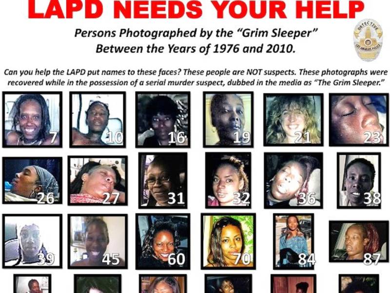 Detail of LAPD poster asking to help identify possible victims of the Grim Sleeper killer.