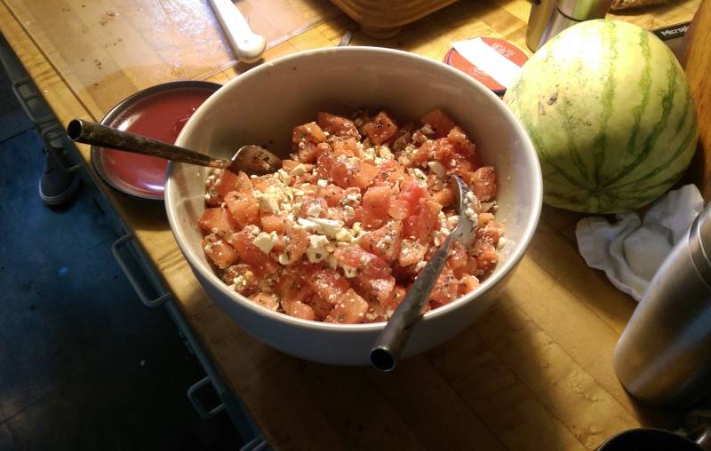 A watermelon and feta salad Subhi and Fred made together. 