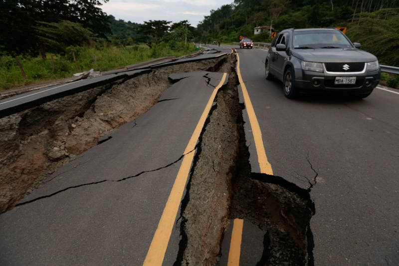 A highway near the town of  Chone, Ecuador, that suffered major damage in Saturday's earthquake. 