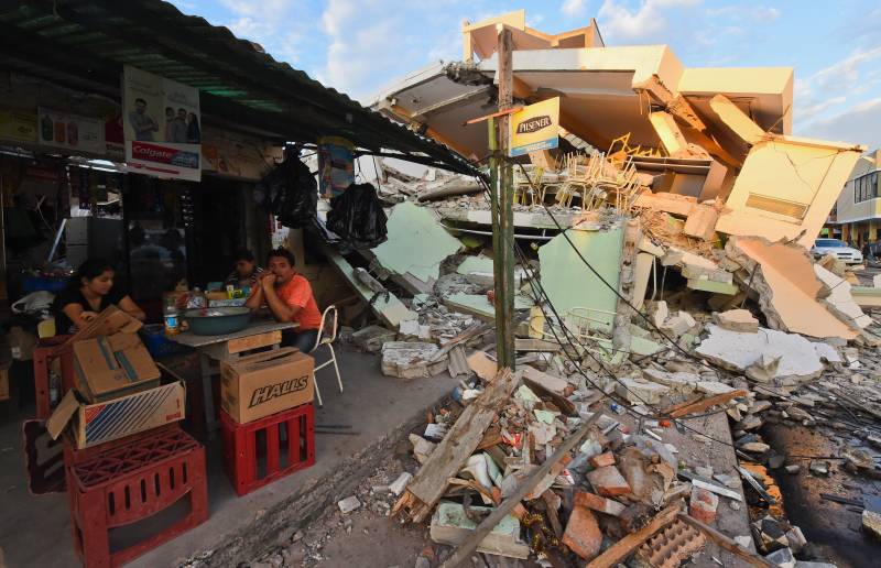 Picture showing the destruction in Manta, Ecuador, a day after a powerful 7.8-magnitude quake hit the country.