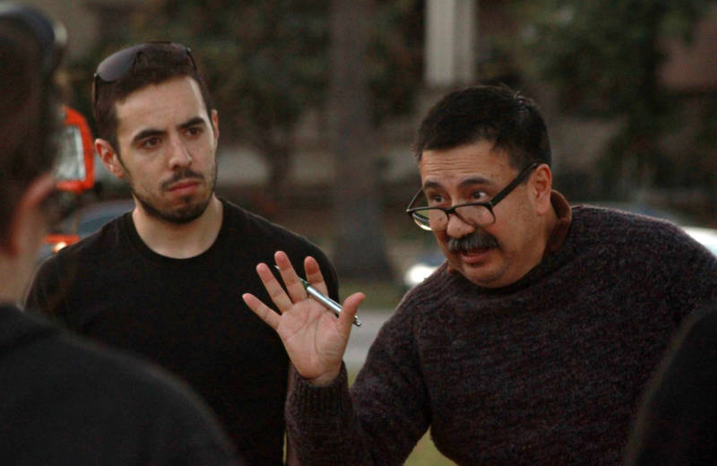 "Shelter" director Martin Acosta talks to actors before a recent rehearsal at L.A.'s Lincoln Park.
