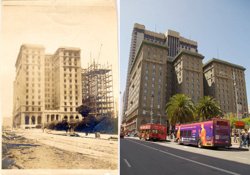 St. Francis Hotel after the earthquake and fire of April, 1906 and present day.