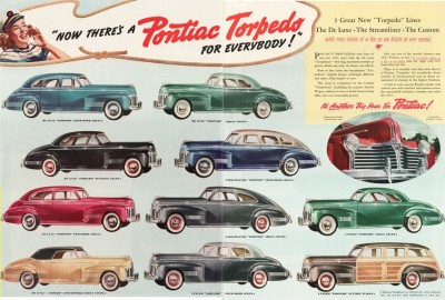 An advertisement of 1941 Pontiacs from a magazine. 
