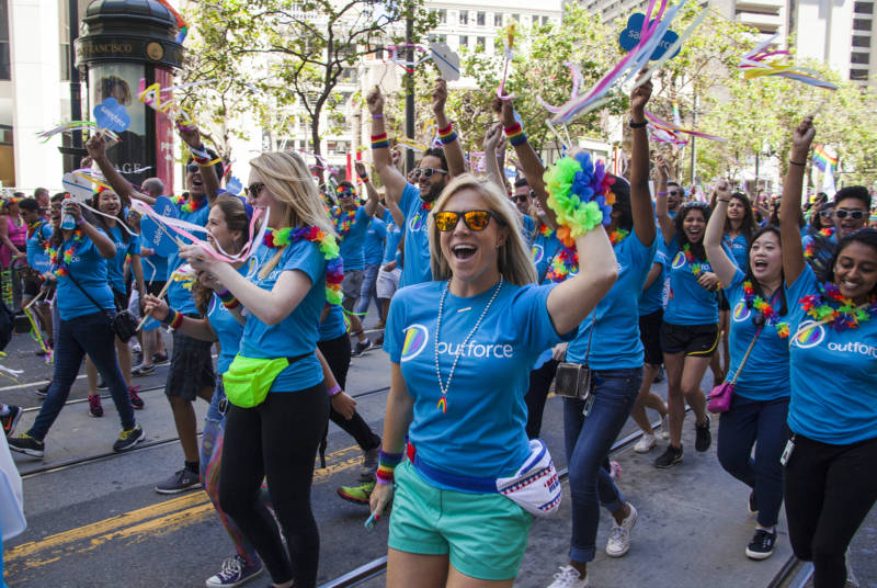 Parade-goers from Salesforce were one of many corporations marching in this year's parade.