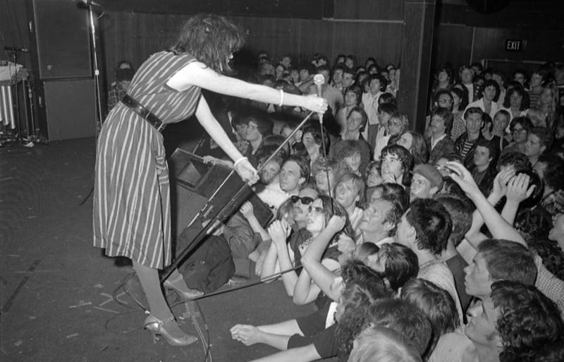 Exene Cervenka of X performing at a show in 1980.