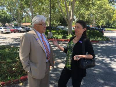 Before catching a plane back to Washington D.C., congressman Mike Honda chatted up voters in Santa Clara.