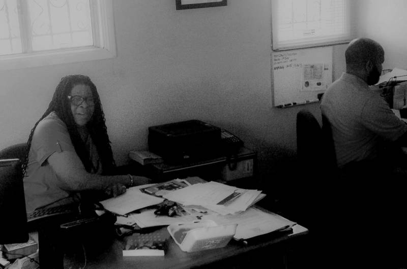 Susan Burton in her modest but always buzzing office at the A New Way of Life Compton-area headquarters.