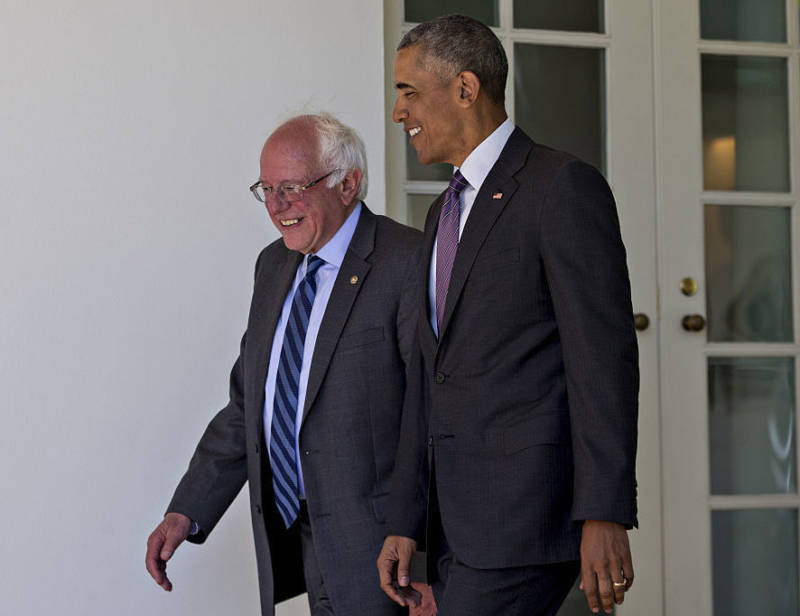 President Obama and Senator Sanders walk to the Oval Office of the White House on Thursday.