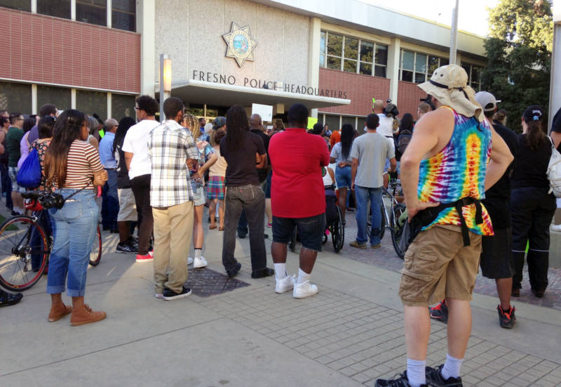 In one protest this week, about 200 people shouted "No Justice, No Peace" outside the Fresno Police Department.