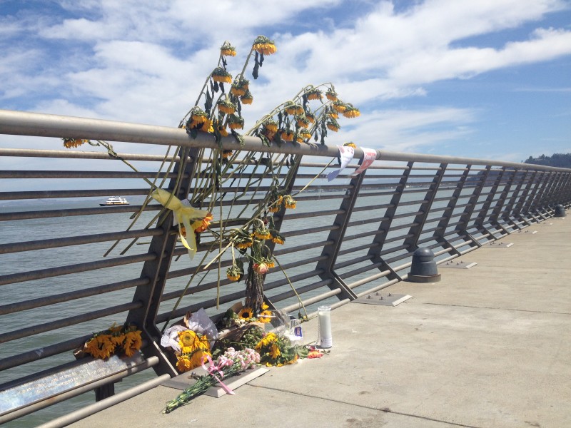 A memorial for Kate Steinle on San Francisco's Pier 14, where she was fatally shot on July 1.