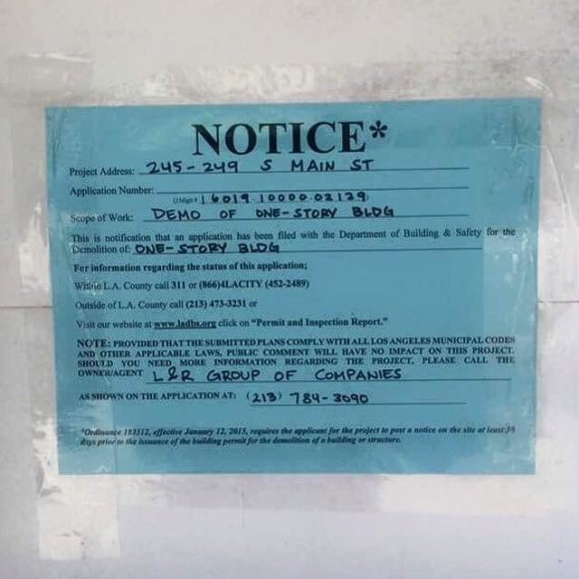 The Smell posted this photo of the demolition notice to its website.