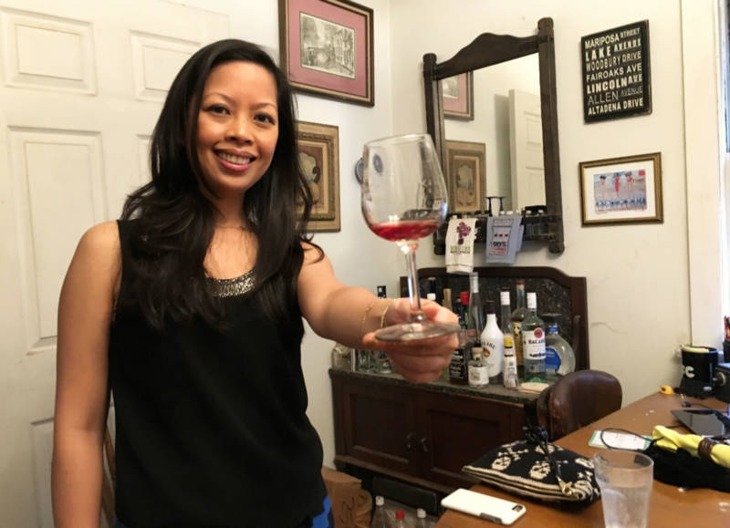 Rachel Macalisang, lead sommelier at the Beverly Hills foodie-haven The Bazaar by José Andrés, tries a wine made from the Olvera Street grapes.