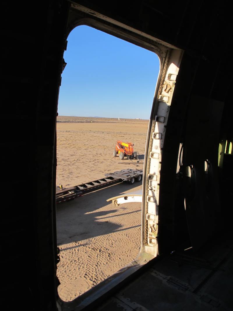 A view of the Mojave Desert from the back of the 747 Project in August 2016, before it was transported to Burning Man.