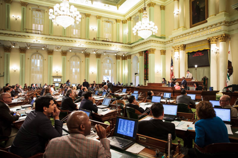 Members of the California Assembly consider a new state budget at the Capitol in Sacramento on June 15, 2015.