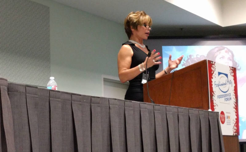 Michaela Mendelsohn, a trans businesswoman, speaks before a seminar at the Western Foodservice and Hospitality Expo at the L.A. Convention Center on August 30, 2016.