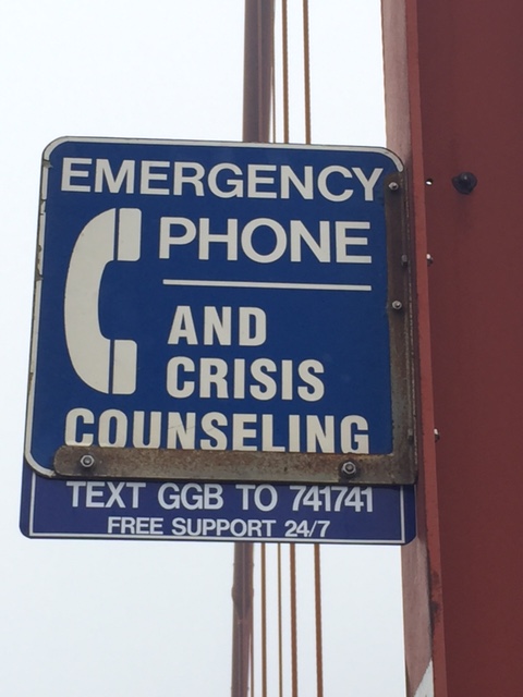 One of crisis counseling signs on the Golden Gate Bridge.