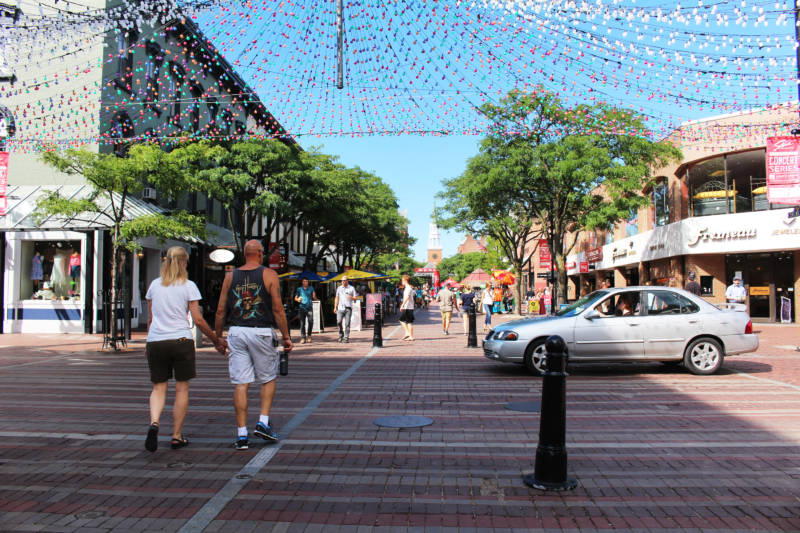 This is Church Street, a pedestrian-only thoroughfare in downtown Burlington.