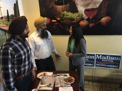 Former San Jose Vice Mayor Madison Nguyen is campaigning for state Assembly at New India Chat Cafe.