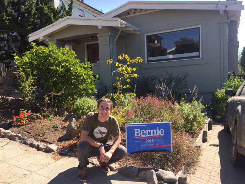 Bernie Sanders supporter Mathew Murphy at his family home in Oakland.
