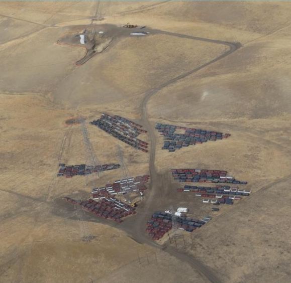 Aerial view of the clean-up scene after the September 2015 oil pipeline rupture in the Altamont Pass near Tracy.