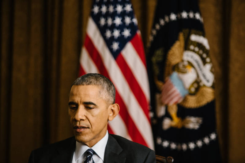 NPR's Steve Inskeep interviews President Obama in the Cabinet Room of the White House on Thursday.