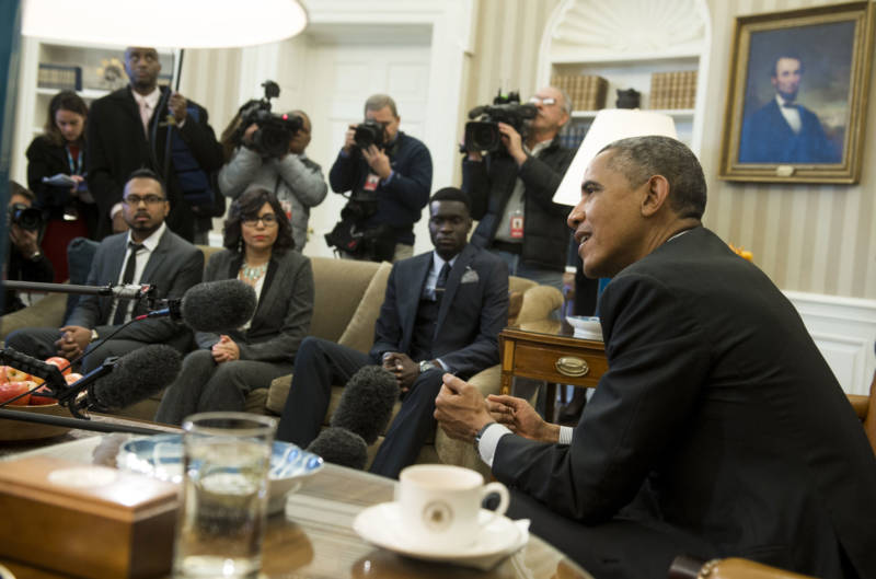 President Barack Obama speaks about immigration reform during a meeting with young immigrants, known as DREAMers, in the Oval Office in February, 2015.
