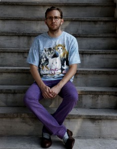This is Todd Selby, from theselby.com. I hate this!  I hate that he wears an ironic cat shirt with funky socks with loafers when I would wear the same shirt with LOVE.