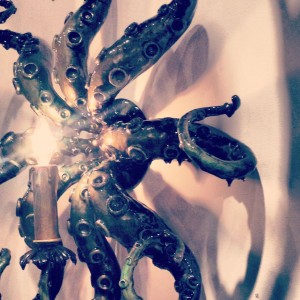 Octopus chandelier by artist Adam Wallacavage at The Shooting Gallery