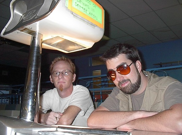 Lebowski Fest founder Will Russell, right, in 2002, courtesy of lebowskifest.com