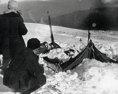 Investigators at the site of the Dyatlov Pass Incident. 