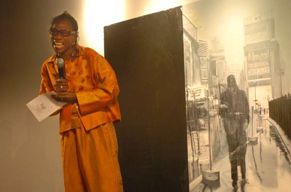 Afeni Shakur speaks to a crowd at the center named for her son in 2005.