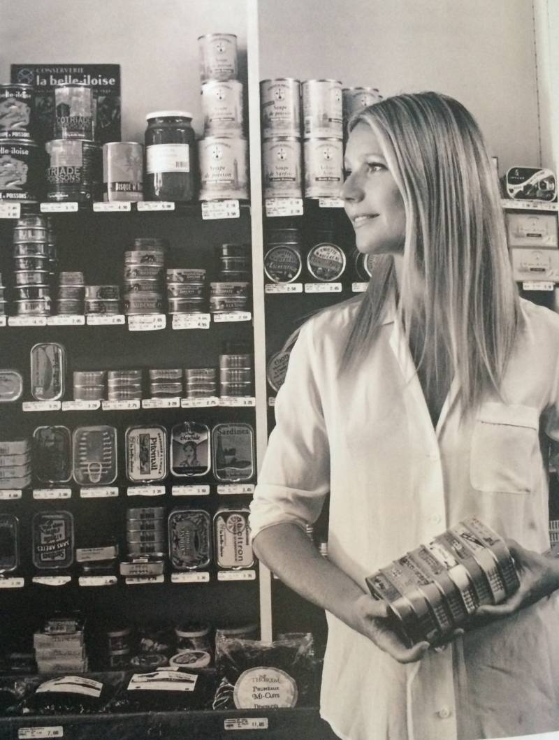 Who looks beautiful holding cans of sardines? Gwyneth Paltrow looks beautiful holding cans of sardines. 