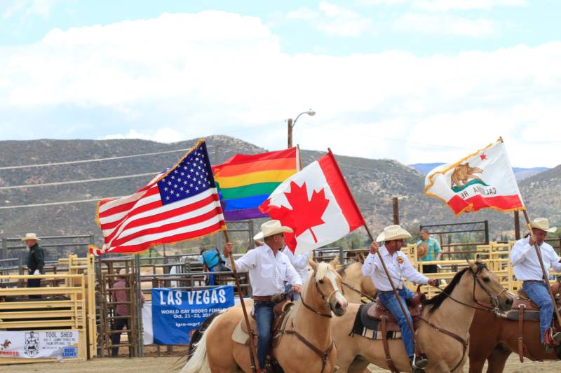 Canada put the “I” in the International Gay Rodeo Association. These cowboys are standing by waiting for the “riderless horse” to pay tribute to those who have passed.
