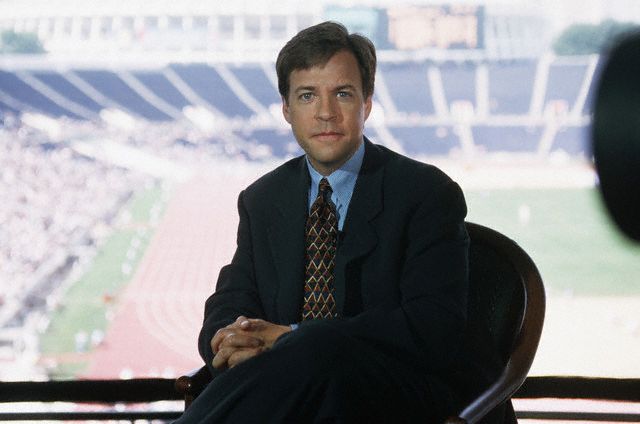 between July 19 and August 4, 1996, Atlanta, Georgia, USA --- Bob Costas Broadcasting the 1996 Olympic Games --- Image by © Wally McNamee/CORBIS