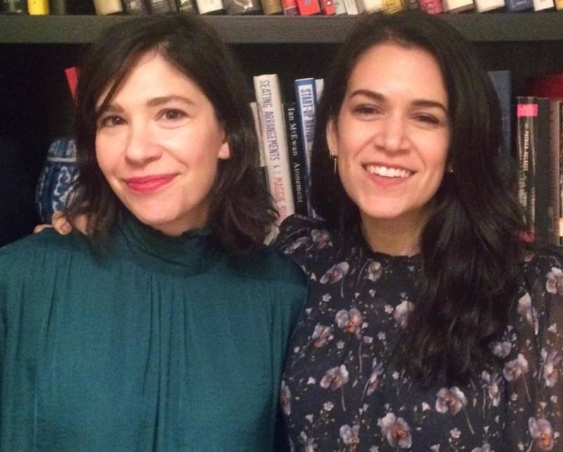 Carrie Brownstein and Abbi Jacobsen backstage at the Nourse Theater.