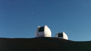With their 33 ft. mirrors, the two Keck telescopes, in Hawaii, have enabled scientists to discover new exoplanets.   Courtesy of W. M. Keck Observatory. 