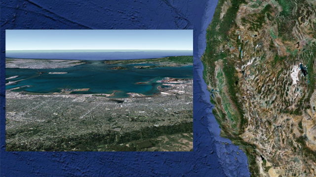 San Francisco Bay perspective. Created with Google Earth.