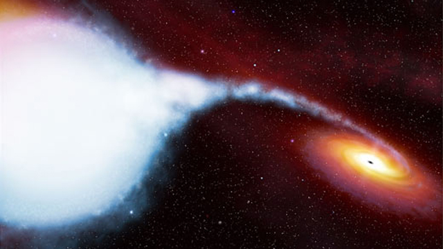 Artist concept of a black hole and companion star. Credit ESA/Hubble European Space Agency Information Centre (M. Kornmesser, L. L. Christensen)