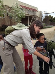 Students looked through a spotting scope to see live birds up close.