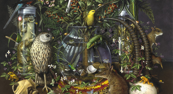 Someday we might be able to resurrect some of these long extinct species. The species depicted here have all become extinct since the mid 1700s and the colonization of the New World. Part of the painting GONE from 2004, 4'x3', oil on canvas painted by Isabella Kirkland, artist and research associate at The California Academy of Sciences. 