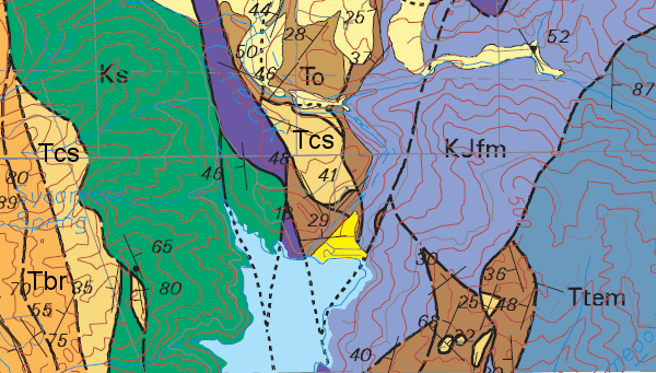 Geologic map of the Calaveras Dam area.