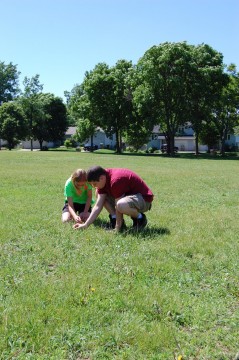 Badger Rock students comb through the park for different plant species.