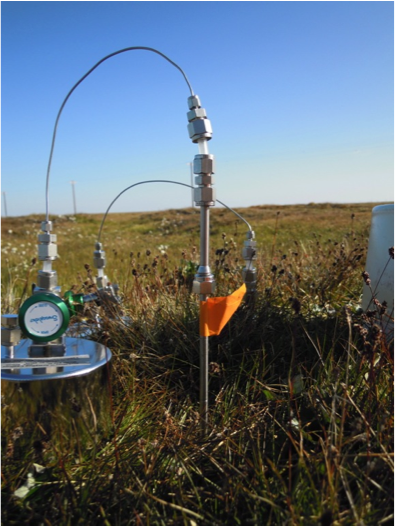 Equipment that measures greenhouse gas fluxes from the tundra into the atmosphere.