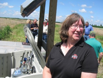 Ohio State's Libby Dayton explains how her team's research gear takes periodic water samples to test for nutrient runoff.