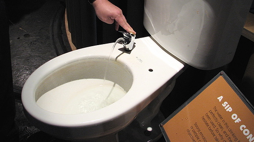 A water fountain at San Francisco's Exploratorium challenges people's assumptions about where their water comes from.  Photo courtesy of Windell Oskay