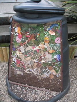 A cutaway view of an outdoor compost bin.   Photo Credit:  Bruce McAdam / Flickr